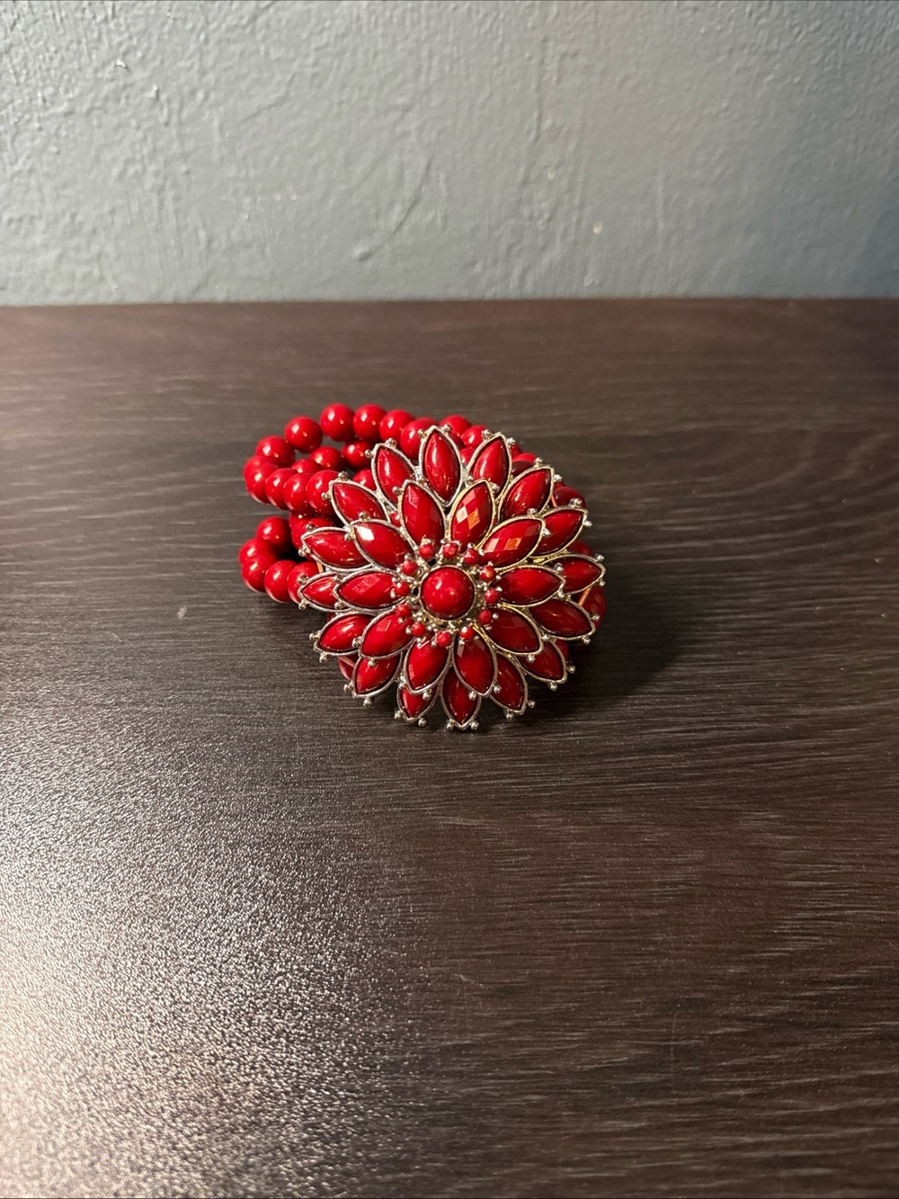 Red Floral Statement Stretch Bracelet